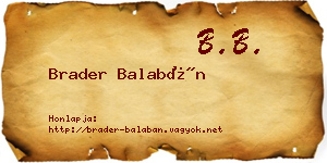 Brader Balabán névjegykártya